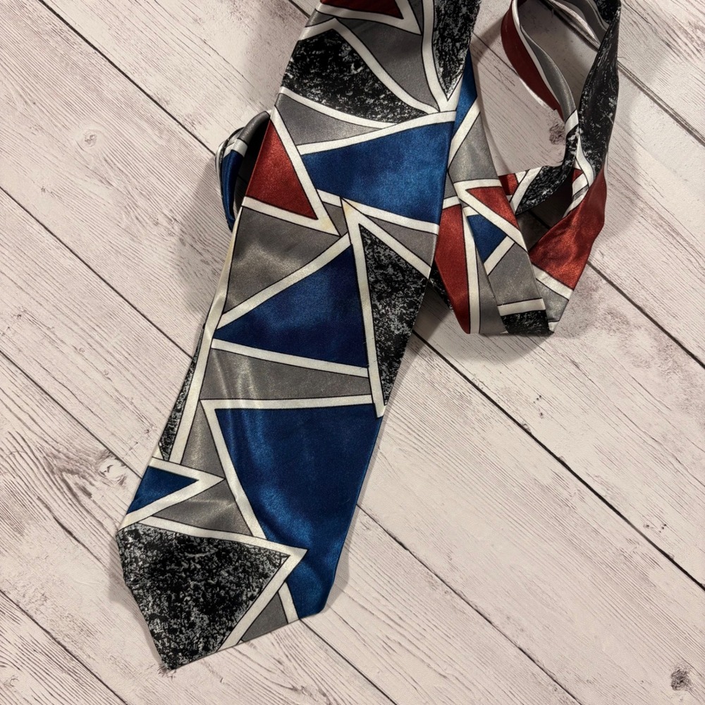 Town Craft Mens Geometric Abstract Triangle Tie Blue Red Grey Black Polyester